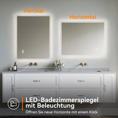 Specchio bagno led illuminazione 3 colori luce touch antiappannamento trucco specchio parete - Immagine 1 di 4