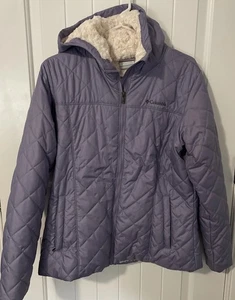 Abrigo Columbia para mujer grande con escudo de cobre suave forrado de piel sintética chaqueta con capucha púrpura - Imagen 1 de 8