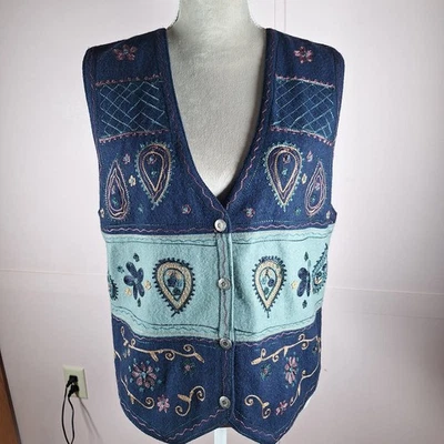 Paul Harris Design Womens L Vest 55% Wool Blend Embroidered Floral Paisley Motif - Image 1 of 4
