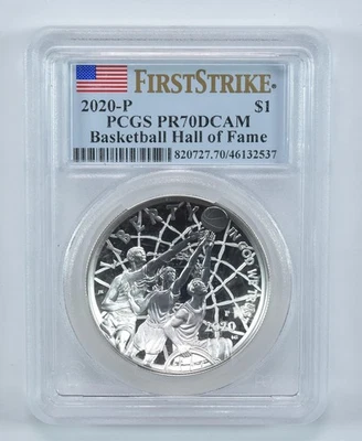 2020-P Basketball Hall Of Fame Commemorative $1 FS PR70 DCAM PCGS *2233 - Image 1 of 4