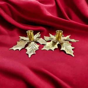 2 Vintage Messing Kerzenständer Kerzenständer Halter Stechpalme Blatt Kegel Weihnachten 7" - Bild 1 von 2