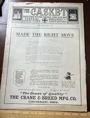 THE CASKET, June 1917, Full Magazine, Education Funeral Embalmers,Sanitarians, - Image 1 of 4
