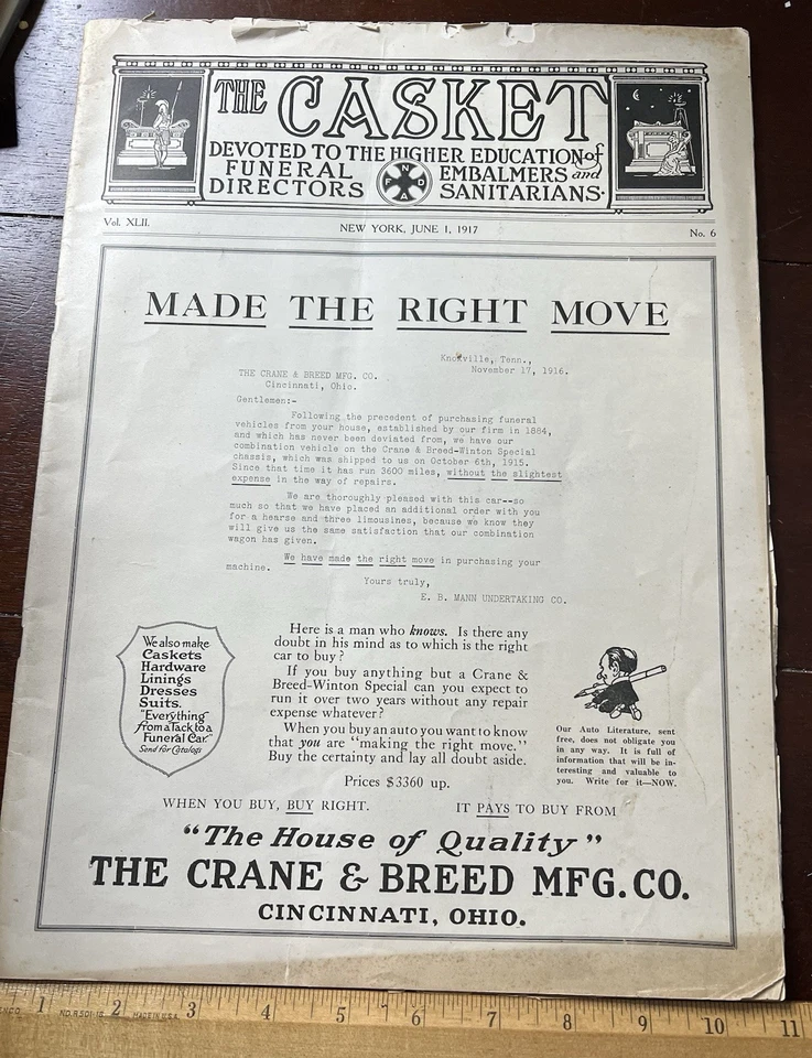 THE CASKET, June 1917, Full Magazine, Education Funeral Embalmers,Sanitarians, - Image 1 of 4