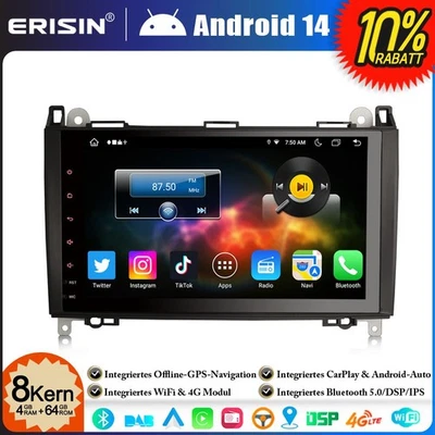 8-Kern Android 14 DAB+ 9"Autoradio Mercedes A/B Klasse Sprinter Viano VW Crafter - Bild 1 von 4