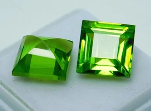 Natural Peridot Green Square Cut 19.14 Ct CERTIFIED Loose Gemstones Pair - Picture 1 of 7