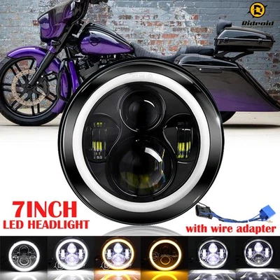 Fit Harley Davidson Fat Boy EFI FLSTFI 7 英寸圆形 LED 密封车头灯 DRL Hi/Lo — 第 1/4 张图片