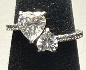 Anillo Pandora Plata 925 Circonita cúbica Doble Corazón Brillante Talla 6 con Caja - Imagen 1 de 13