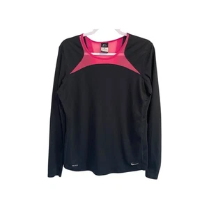 Nike Dri-FIT Long Sleeve Running Top Activewear Shirt Black Pink - Large - Picture 1 of 8