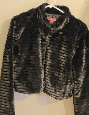 Betsey Johnson Mini Mink Faux Fur Shrug Black Hook Loop Womens L Crop Style  - Image 1 of 4