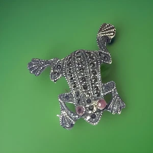 925 Sterling Silber Vintage Sammlerstück natürlicher Rubin & Markasit Frosch Anstecknadel Brosche - Bild 1 von 6
