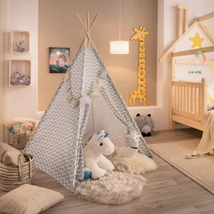 Kinderzelt Spielzelt Tipi Indianer Zelt Kinderzimmer mit Tasche und Wimpelkette - Bild 1 von 8