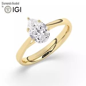 IGI, D/VS1, Solitaire Lab-Grown Pear Diamond Engagement Ring, 18K Yellow Gold - Picture 1 of 24
