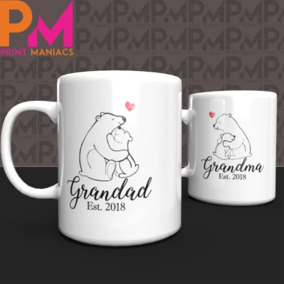 PRINT MANIACS MUG SET PERSONALISED GRANDAD & GRANDMA MUMMY AND DADDY HIS HER PRESENT GIFT