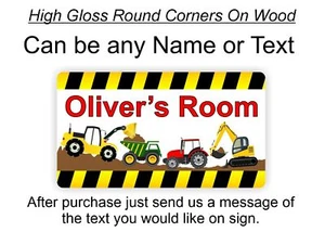 Bedroom Room Door Signs Digger Digging Trucks For Boy Gift - Picture 1 of 6