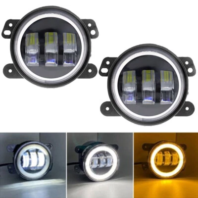 Par de luces antiniebla LED redondas de 4 pulgadas luces de conducción halo para Jeep Wrangler JK TJ LJ Foto 1 de 4