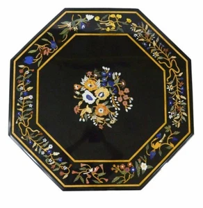 Black Marble Table Top Inlay Pietra dura Handmade art Valantine day gift - Picture 1 of 3