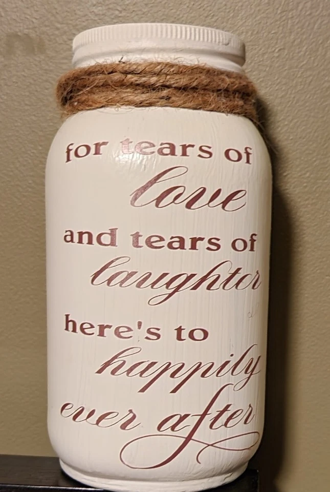 Home Decor Rustic Mason Jar Tissue Holder Wedding Tears Of Joy 7" tall. Rosegold - Image 1 of 4