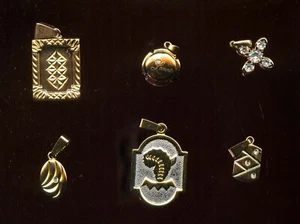 SIX (6) ASSORTED GOLD-PLATED PENDANTS (3M922)   1 IN to 2 IN TALL - Picture 1 of 1