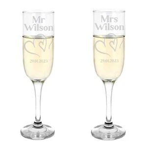 Personalisierte Sektflöten mit Gravur Mr and Mrs Hochzeit Geschenk Sektgläser - Bild 1 von 11