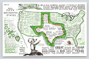 A Texas Boast Card The Great State of Texas Vintage UNP Chrome Map Postkarte - Bild 1 von 2