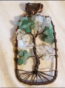 A327. Wrapped Green Aventurine & Opal Opalite Life-tree Pendant - Picture 1 of 3