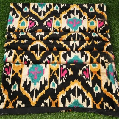 Soft Velvet Ikat Print Fabric Indian Dress Sewing Upholstery Fabric BY The Yard - Image 1 of 4