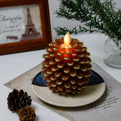 Luminara Flameless Pine Cone Unscented paraffin Wax Candles with Remote (brown) Foto 1 de 4
