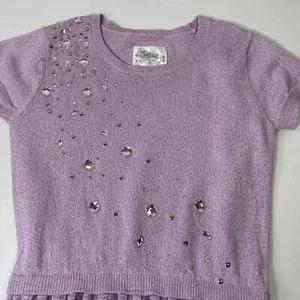 Justice Girls Sz 12 Dress Short Sleeve Skater Knit Sweater Dress Gem Lilac Used - Picture 1 of 5