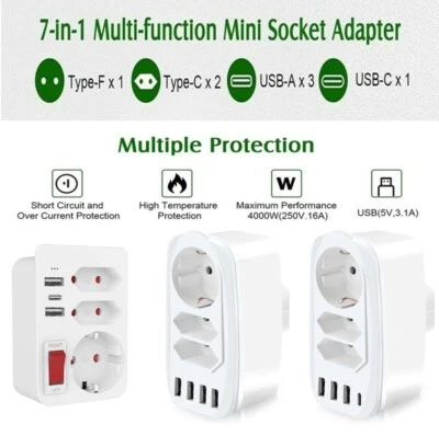 Multistecker mit USB Ladegerät 3-Fach Mehrfachsteckdose EU Steckdose 250V 16A - Bild 1 von 4