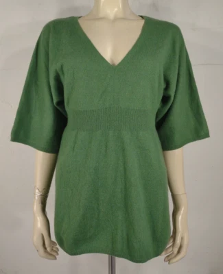 Elena Solano green 100% Cashmere short sleeve peplum Sweater ladies Large - Image 1 of 4
