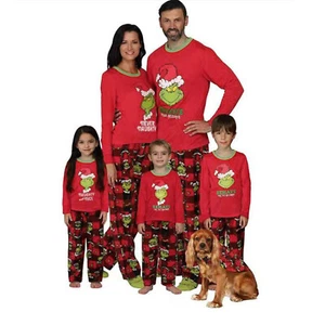Weihnachts Grinch Nachtwäsche Damen Herren Kinder Familie Pyjama Schlafanzug set - Bild 1 von 15