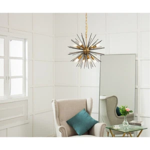 Chandelier Lighting Fixture Modern Sputnik Brass and Black Foyer Dining Room 20" - Picture 1 of 12