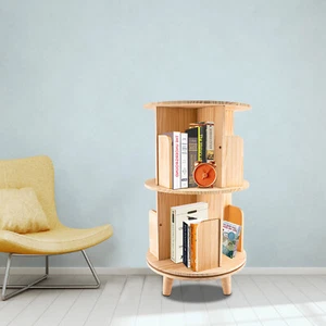 360° Rotatable Bookshelf Wood Bookcase Storage Shelf Souvenir Book Display Rack - Picture 1 of 14