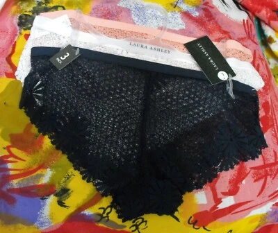 3 NEW LAURA ASHLEY LS7262 3PKA FLAT WAISTBANDS LACE HIPSTER PANTIES L - Image 1 of 2