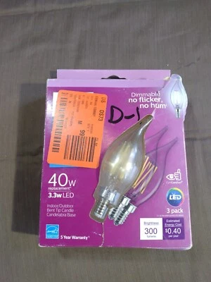 3-PACK PHILIPS DIMMABLE LED CANDLE Light BULBS DAYLIGHT 40W REPLACEMENT BENT TIP - Image 1 of 4