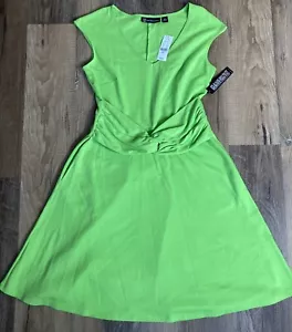 New York Company Dress Small Bright Green Midi Sleeveless Twist Front V Neck NEW - Picture 1 of 6