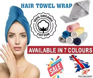 100% Cotton After Shower Hair Drying Wrap Towel Quick Dry Hair Hat Cap Turban  - Picture 1 of 18