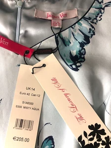 Nuevo Vestido Jacques Vert 14 Estampado Mariposa Mezcla Seda Cambio Tubería Cuello Etiquetas - Imagen 1 de 12