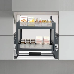 Pull Down Shelf Upper Kitchen Wall Cabinet Storage Organizer Wall Mount Black - Picture 1 of 24