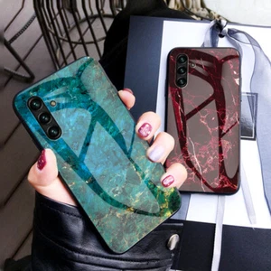 F Samsung Galaxy A71 A51 A22 A32 Marble Tempered Glass Rubber Hard Case Cover - Picture 1 of 18