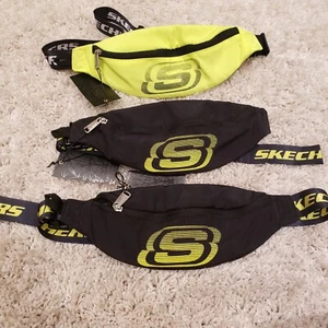 Skechers Black & Neon Bright Yellow Zipper Shoulder Bag Fanny Waist Pack (NEW) - Picture 1 of 5
