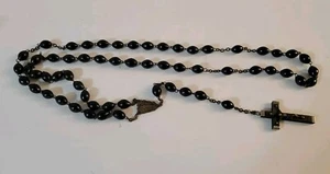 Vintage Wooden Silvertone Rosary Made In Italy Black Goldtone - Picture 1 of 5