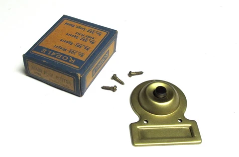 * NIB  RODALE Vintage Bakelite Push Button Door Bell (Brass)  Cat# 312 . VM-36C Cover