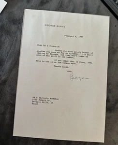 Funny GEORGE BURNS Signed  “George” To ED MCMAHON On Letterhead - Picture 1 of 6