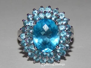 14K WHITE GOLD EFFY BLUE TOPAZ 8/10TH INCH HALO RING SIZE 7 - Picture 1 of 7