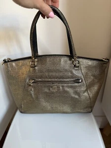 Coach Beuteltasche Metallic Gold & Schwarz Kiesel Leder Doppelgriff - Bild 1 von 19
