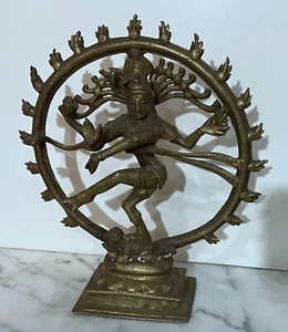 BEAUTIFUL ANTIQUE INDIAN HINDU SOLID BRASS STATUE OF DANCING SHIVA NATAJARA - Picture 1 of 7