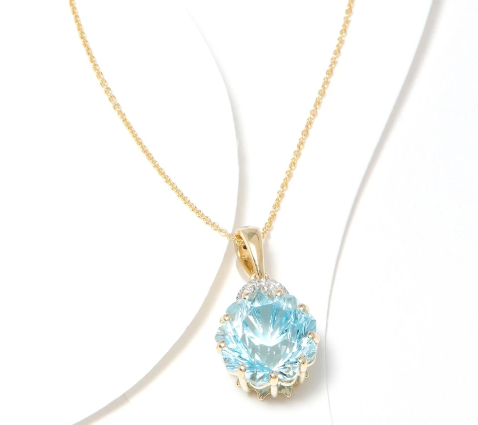 QVC Glenn Lehrer 14K Yellow Gold Blue Topaz & Diamond Pendant Necklace. 18" - Image 1 of 4