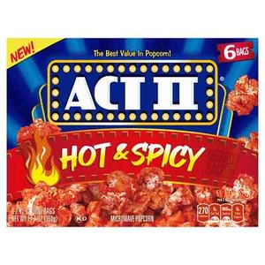 Act II Hot and Spicy Flavor Microwave Popcorn, 12.7 oz, 6 Count - Picture 1 of 7