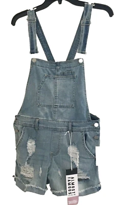 Mono con tirantes de jean azul deshilachado corto de mezclilla nuevo con etiquetas casi famoso talla 7 años Foto 1 de 4